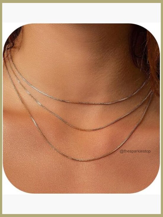 Jewelry - 14k Gold Plated Dainty Layered Choker Necklace Box Chain Lobster Clasp